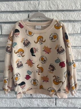 ZARA Cream Cartoon-Print Crewneck Sweater with Yellow & Pink Accents 4-5t